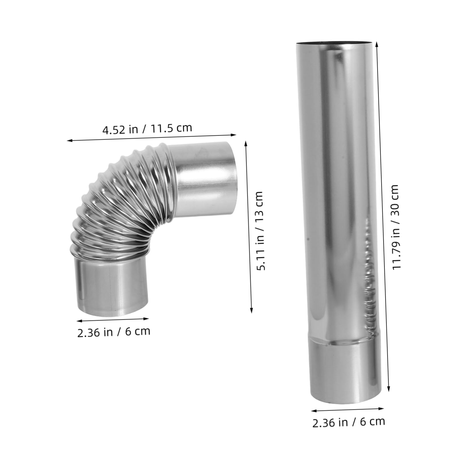 3pezzi Tubo Dritto in Acciaio Inox Per Sfiato Fumi Canna Fumaria Con Raccordo Gomito Adattatore Per Stufa Gas