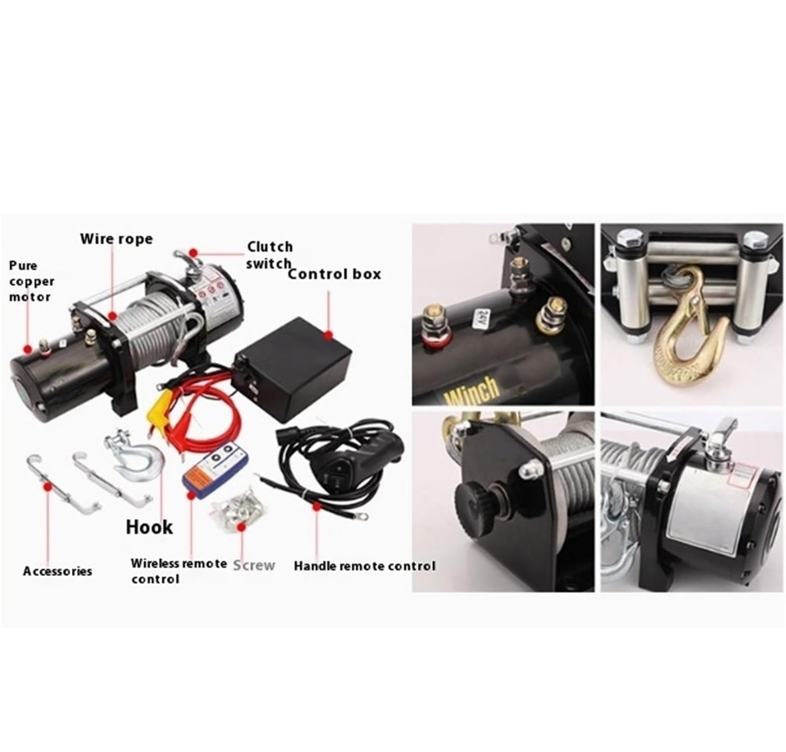 Elektryczna Wciągarka Wciągarka Elektryczna 12V/24V 13500LBS Do Pojazdów Terenowych Liny Przyczepy Holowniczy Ze Sterowaniem Bezprzewodowym/przewodowym 24M Wciągnik łańcuchowy | ROPE-13500POUNDS-24M ROPE