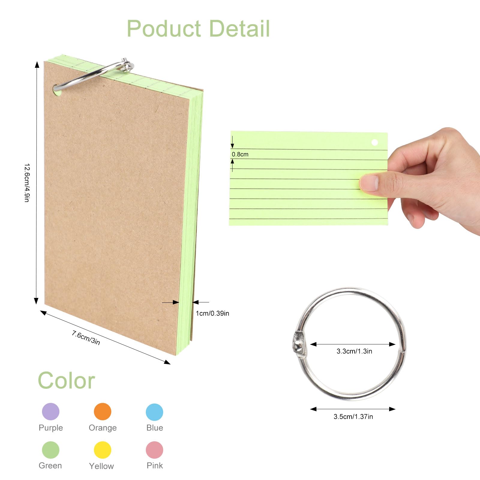 600-Piece Index Cards With Rings - Colored Ruled Flashcards, 4x6 Inches, 12 Metal Rings - View #8