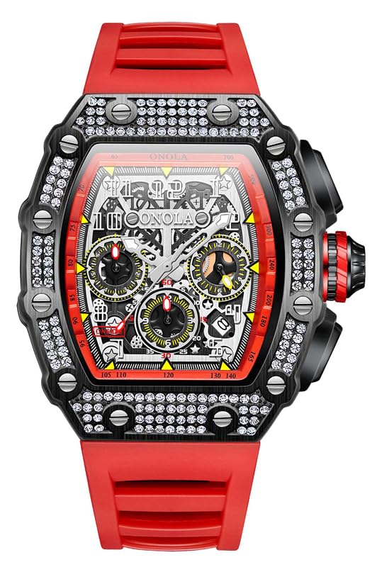 Mens Bling Punk Diamond Chronograph Watches Fashion Style Silicone Band Sports Wrist Watch