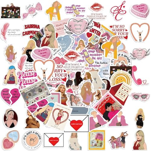 100PCS Sabrina Carpenter Stickers Pack, Waterproof Vinyl Decals Stickers for Water Bottle, Phone Case, Laptop, Bicycles, Cars, Helmets, Birthday Parties Gift Sabrina Carpenter Merch Christmas