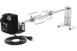 only fire Universal Electric BBQ Grill Rotisserie Kit, 110V Motor, 4-Prong Forks, 28" Spit Rod