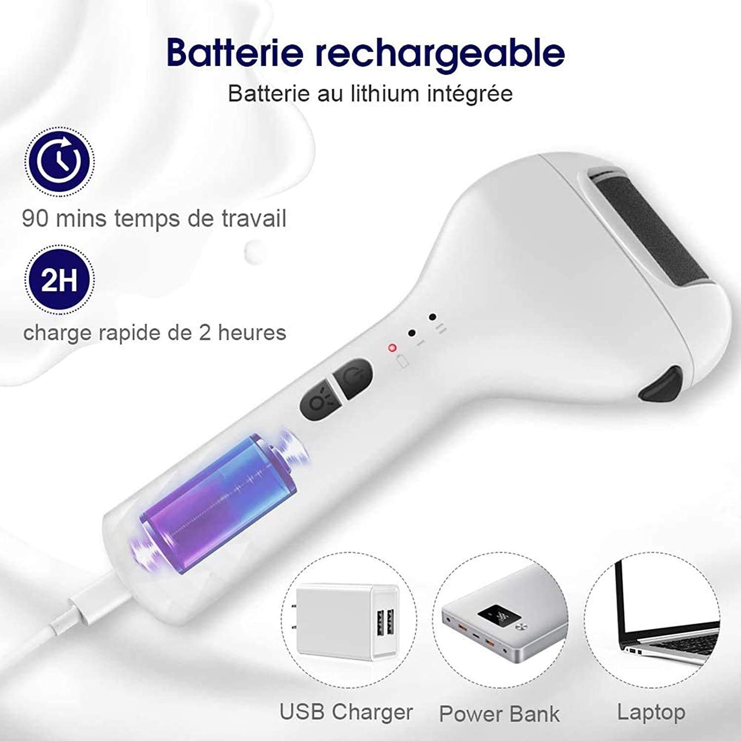 Removedor de Callos de pie eléctrico, Herramientas de pedicura de Lima de pie electrónica portátil, Herramientas de pedicura con 3 Rodillos y Herramienta de Cuidado de pie Recargable por USB
