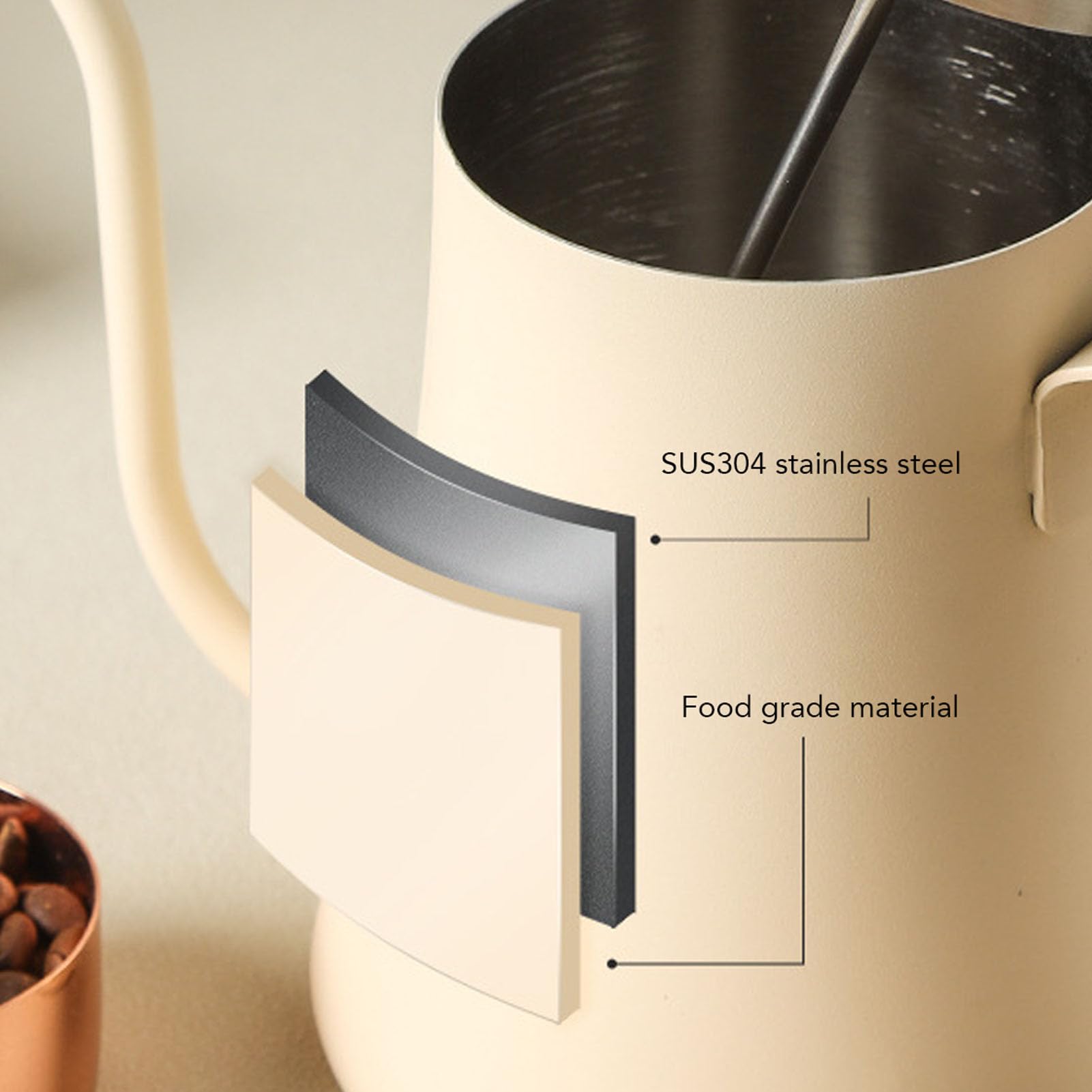 Fabater Bollitore per caffè con Beccuccio Lungo e Stretto in Acciaio Inossidabile 304 per Erogazione a Goccia, Design con Impugnatura Ergonomica, Portatile e Resistente Alla Ruggine, capacità 600 Ml