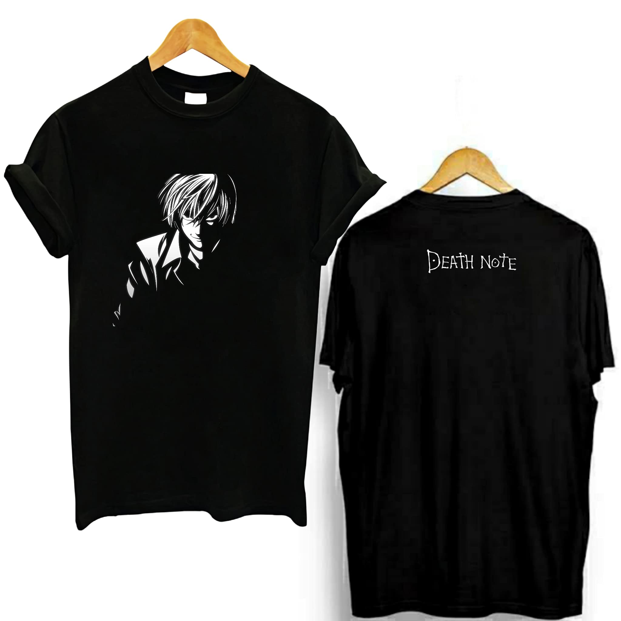 sl-Eisblock sirLOBO's Men & Women Death Note Printed 100% Cotton (Bio wash) Black Unisex Anime T-Shirt (F+L) (V)