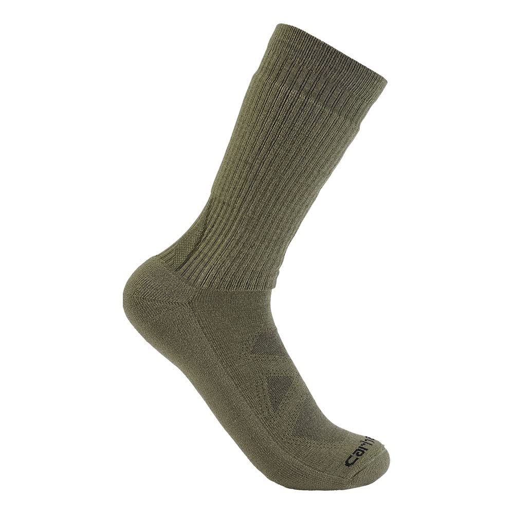 Carhartt Men's Midweight Merino Wool Blend Uniform Crew Sock, Army Green, Large
