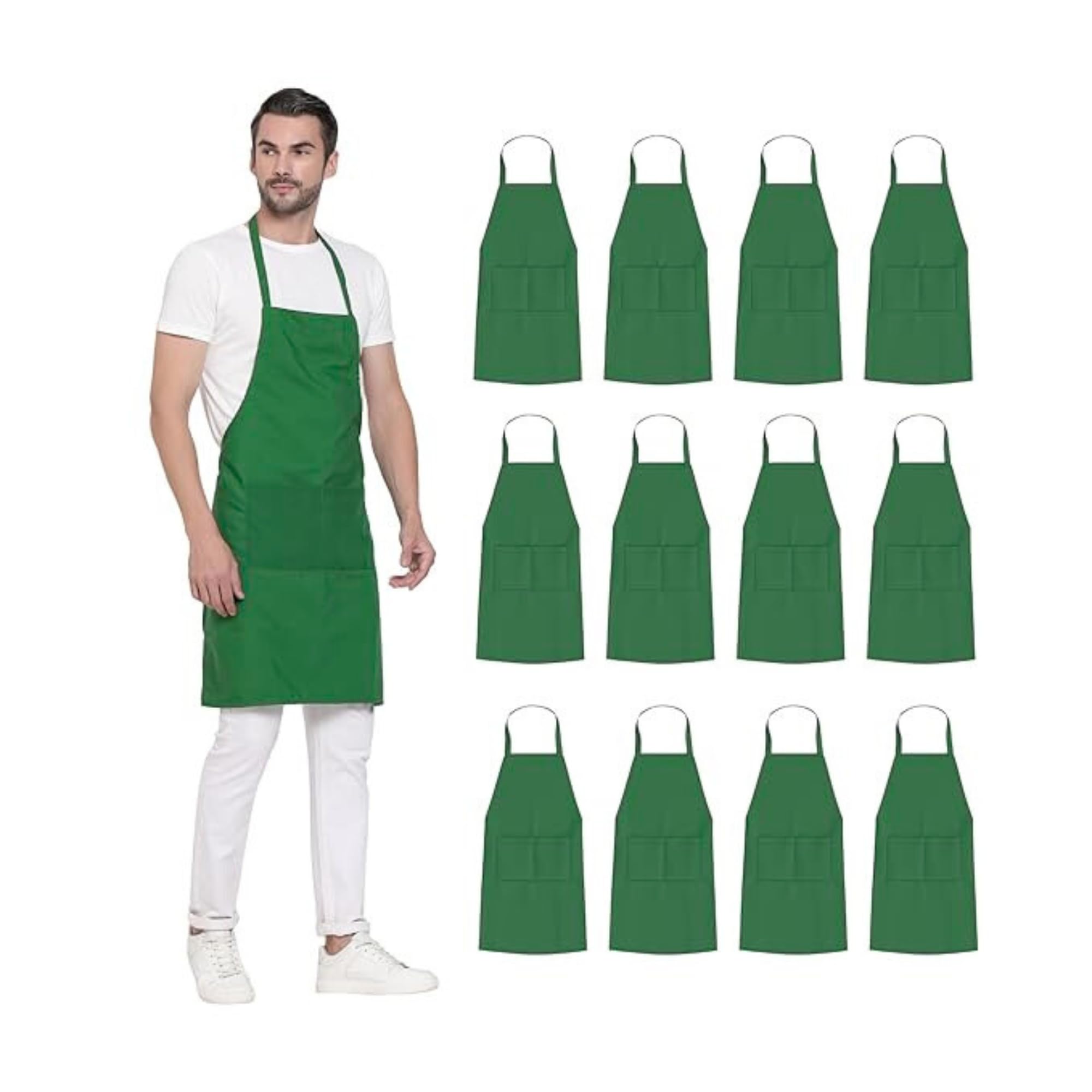 uniformer Paquete de 12 delantales unisex para cocina para hombres y mujeres, perfectos para la cocina del hogar, restaurante, cafetería, cocina, bar, salón, barbería (verde, 12 piezas)