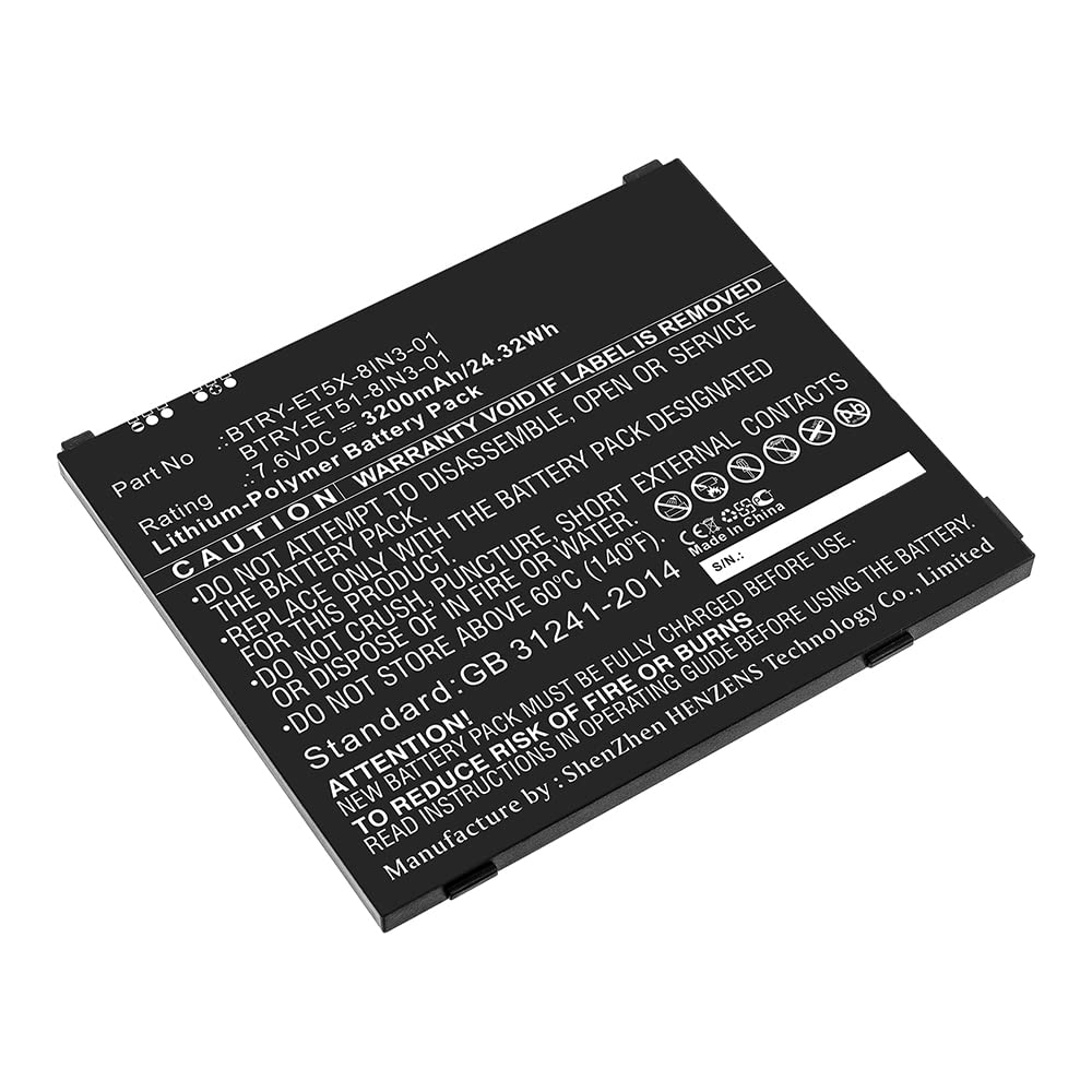 Synergy Digital Tablet Battery, Compatible with Zebra AMME3735 Tablet, (Li-Pol, 7.6V, 3200mAh) Ultra High Capacity, Replacement for Zebra BTRY-ET51-8IN3-01 Battery