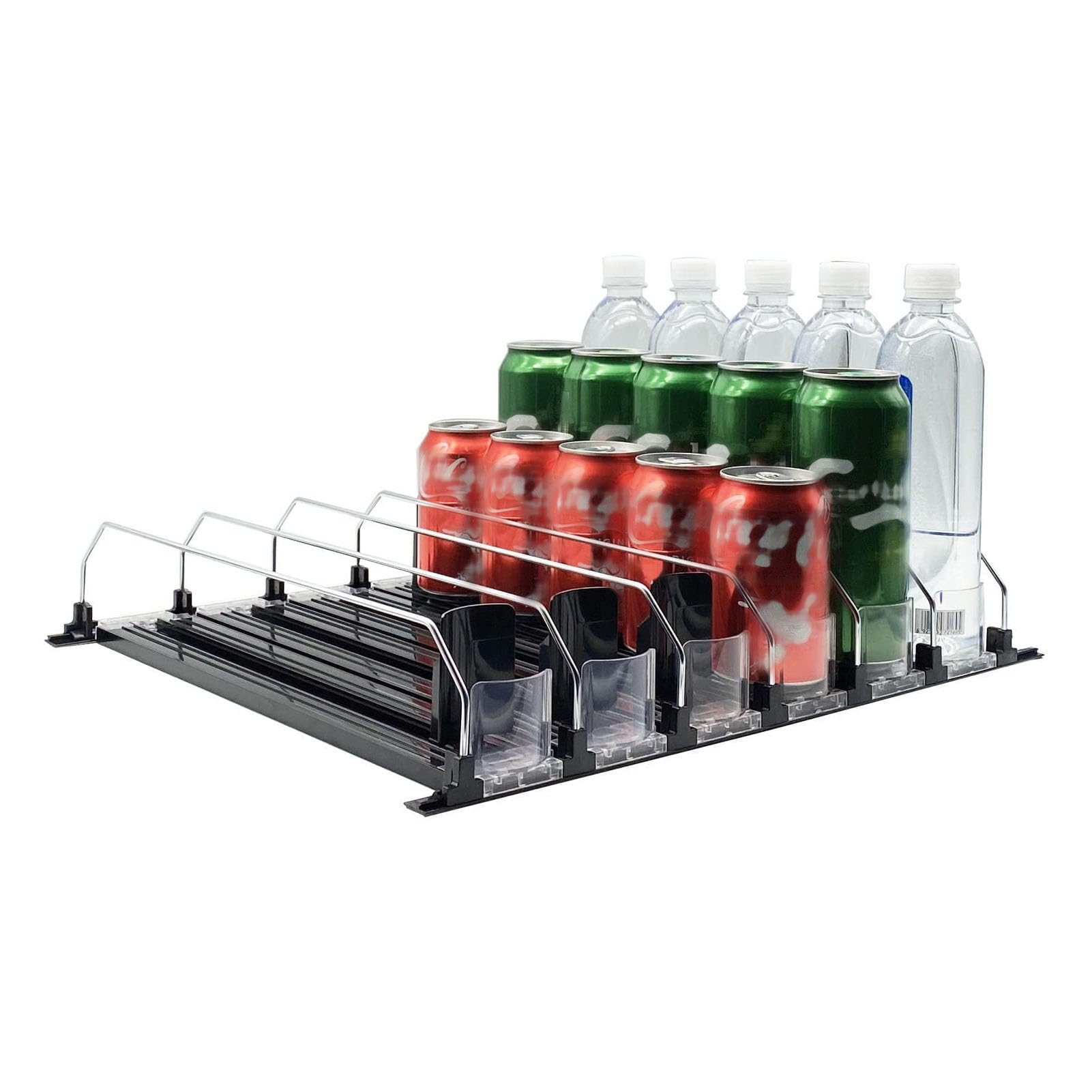 Drink Organizer voor Koelkast, In Breedte Verstelbare Sterke Draagkracht Soda Can Organizer Zelfduwende Eenvoudige Bediening Automatische Pusher Glijder voor Blikjes en Flesjes
