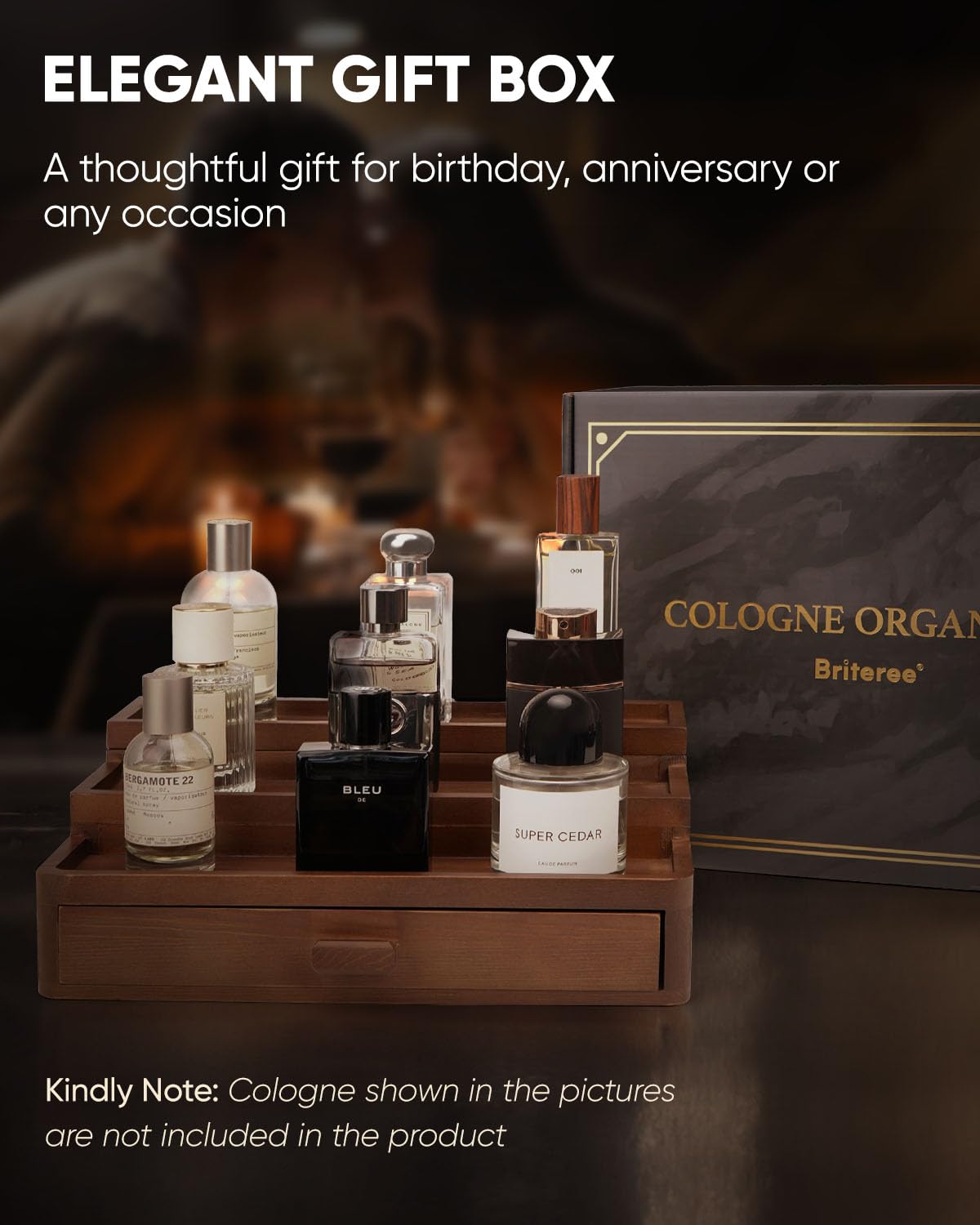 Organiseur de Cologne pour homme, support de Cologne en bois à 3 niveaux avec tiroir de rangement et compartiment caché, support de Cologne pour commode, excellent cadeau pour homme, marron