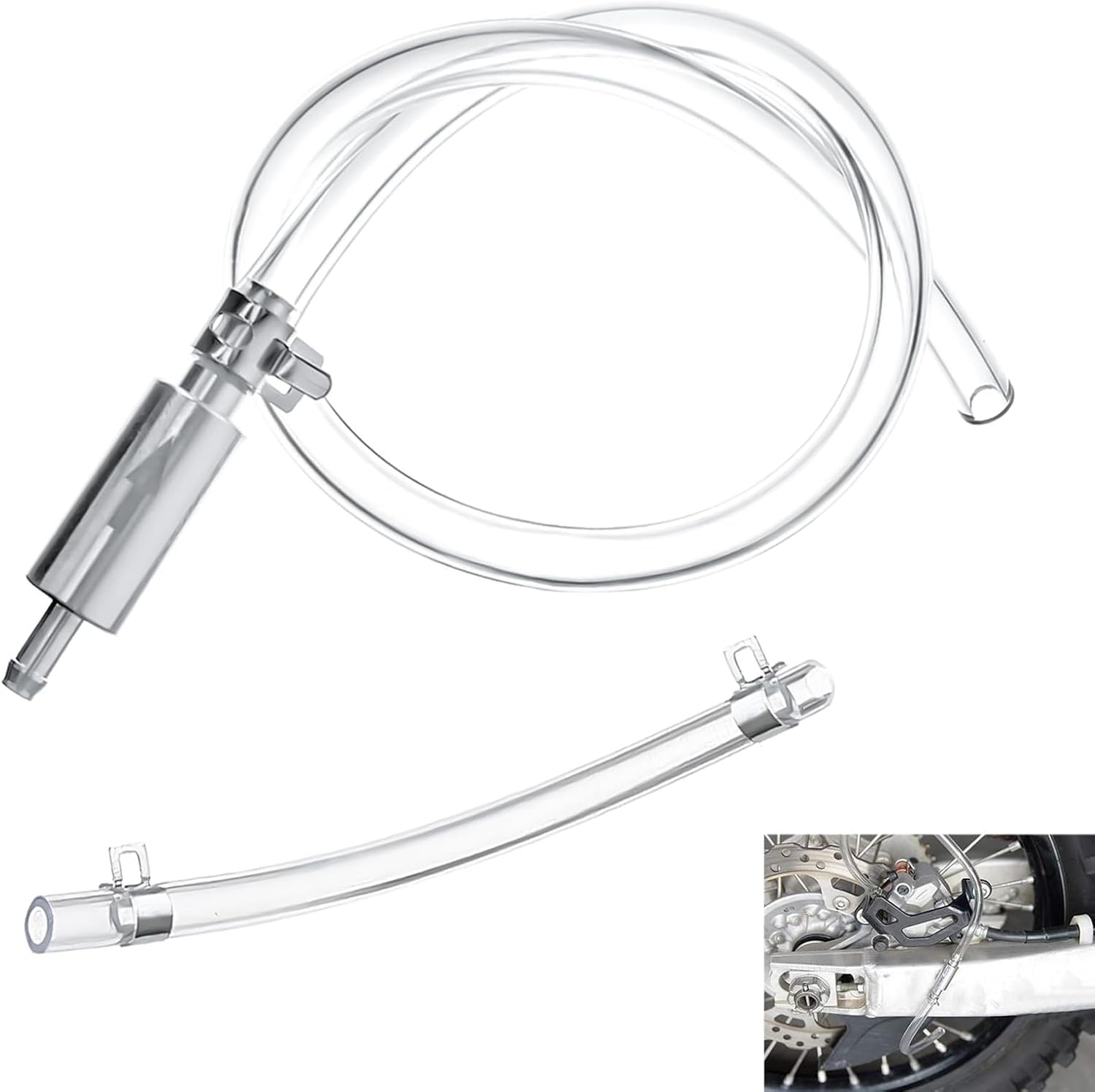 Kit Spurgo Freni Moto, Siringa per Spurgo Freni Motocicletta, Strumento per Sanguinamento Impianto Freno con Tubo Trasparente e Valvola (Trasparente)