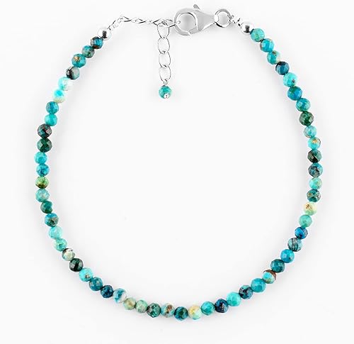 Miniatura 2 de InfinityGemsArt A+ Natural Chrysocolla Gemstone Full Beads Dainty Bracelet Jewelry for Women, Birthstone, Healing Stones, Gift Jewelry in Rhodium