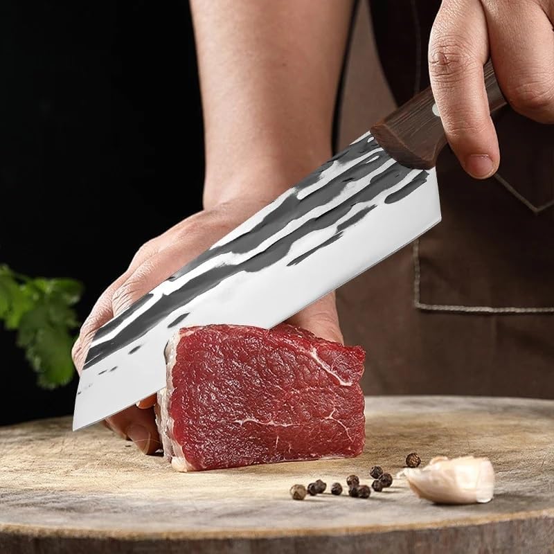 Meat Cleaver Knife, 7 Inch Cleaver Butcher Boning Knife Wood Handle Hand Forge Blade Kitchen Knives Meat Cleaver Chopping Vegetable Chef Knife