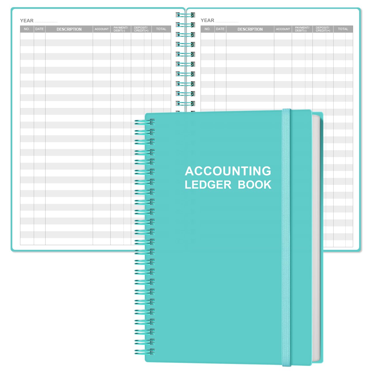 Accounting Ledger Book - A5 Ledger Book for Bookkeeping, Small Businesses & Personal Use, Expense Tracker Notebook for Tracking Money, Expenses, Deposits & Balance, 5.8" x 8.4", Teal