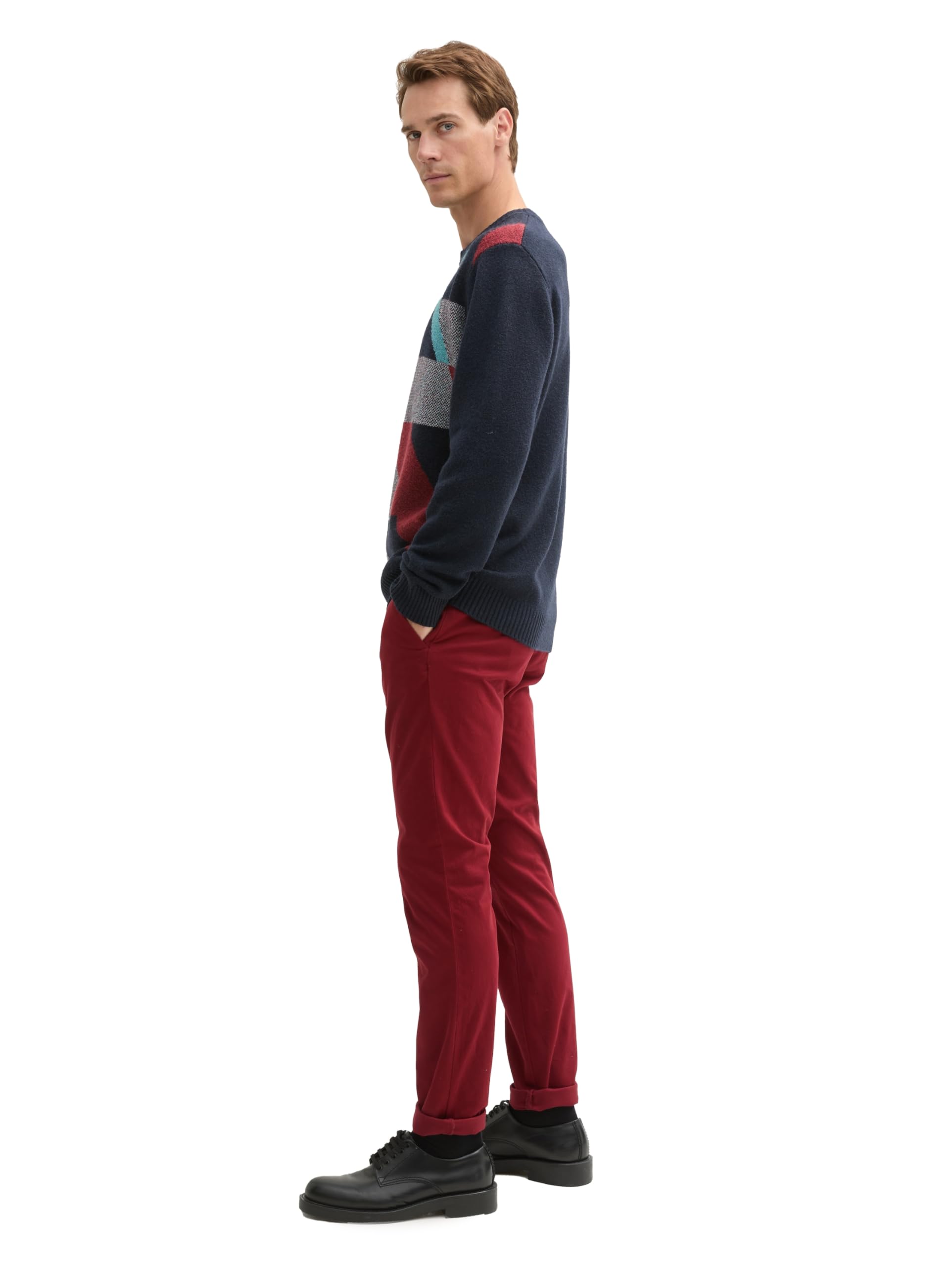 TOM TAILOR Herren Slim Fit Chino Hose mit Gürtel,13721 - Burgundy Dark red, 30/34 – Ansicht 2