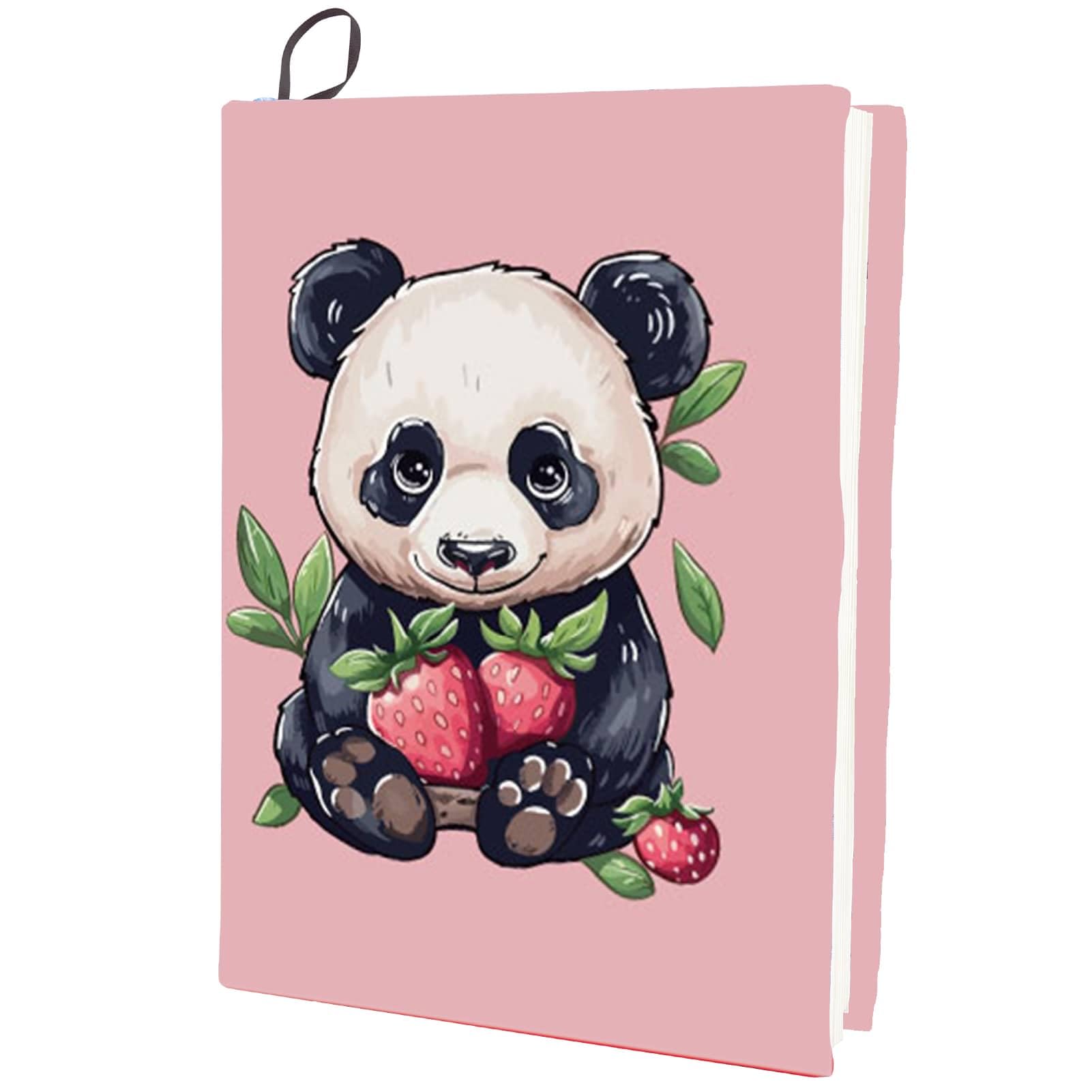 CRASPIRE Panda Strewberry Stretchable Book Cover Cartoon Pink Washable Reusable Nylon Cloth Elastic Covers Protector for Hardcover Paperbacks Book Lovers Gift Notebook Teacher Textbook