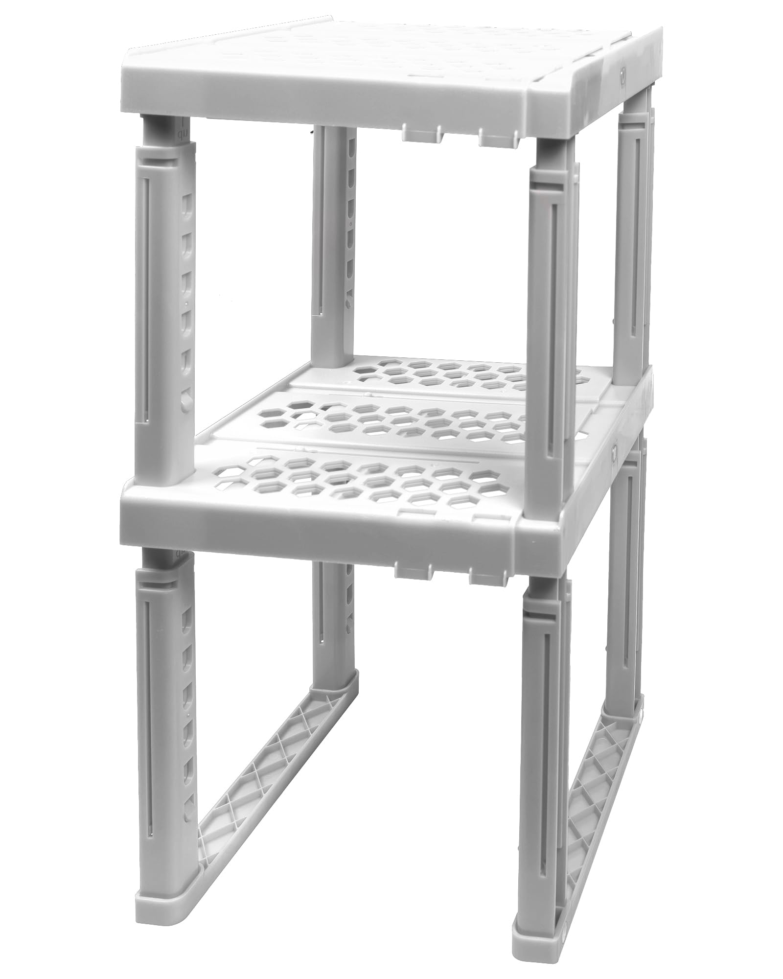 Photo 1 of ABLinox Locker Organizer Shelf? Adjustable Width and Height, Stackable, Ideal Locker Shelf for School, Office, Gym Lockers, or Even Kitchen Cabinets & Under Sink Organization (White 2 Pack)