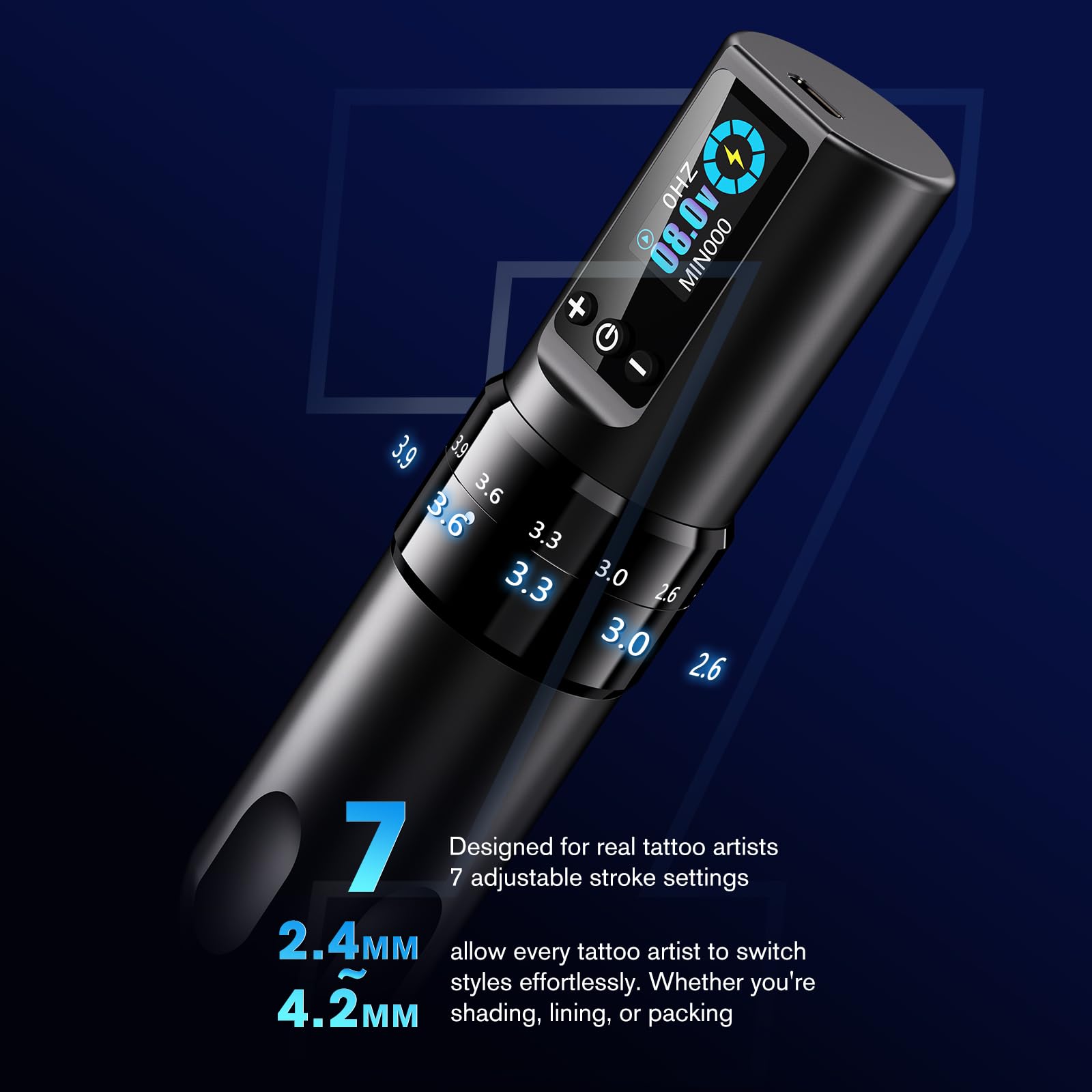 Kit Per Tatuaggio INKin Wireless 2.2-4.2mm 1600mAh Máquina Tatuaje - Dettaglio