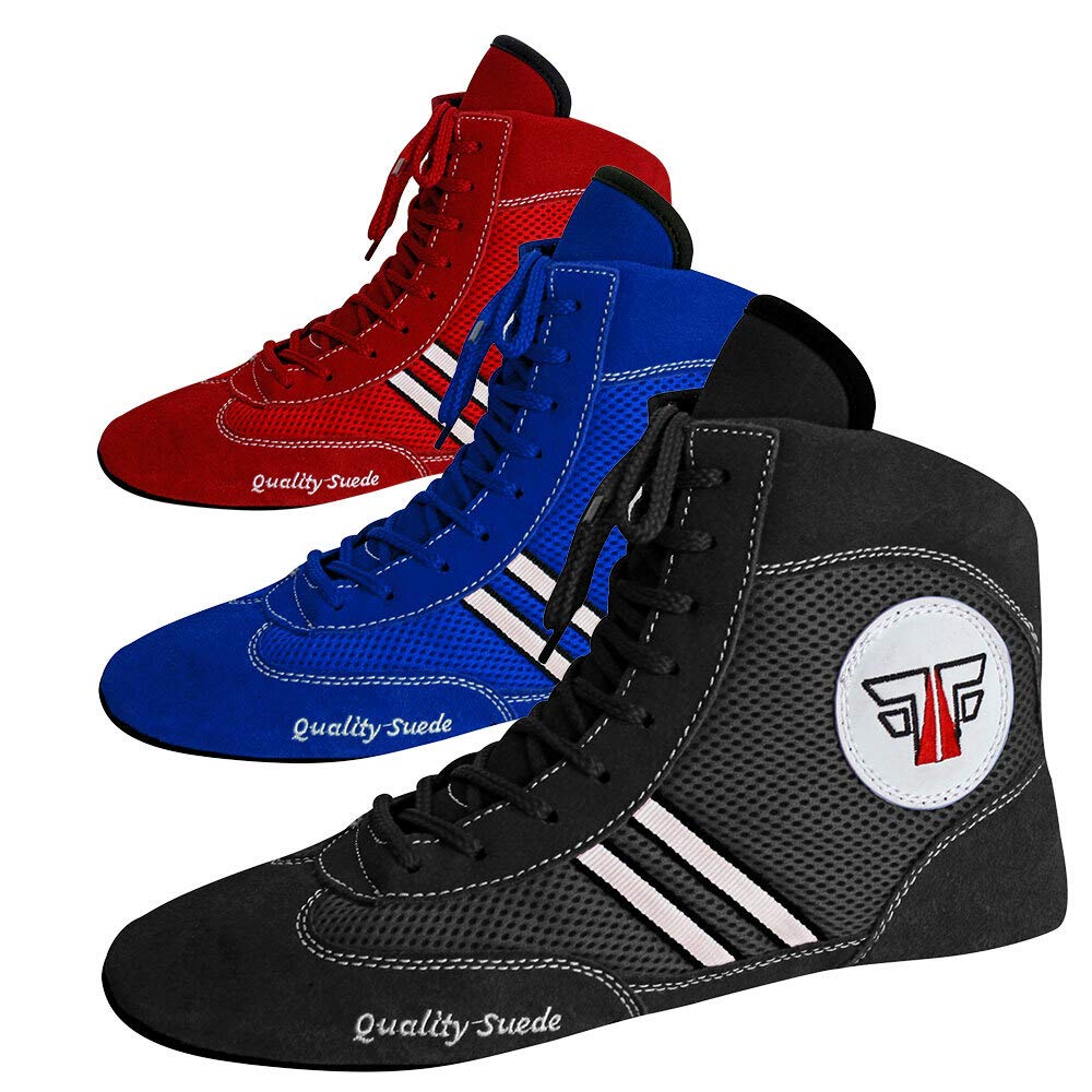 Fox-Fight, scarpe da sambo, ring o wrestling, in pelle scamosciata, colori nero-blu-rosso