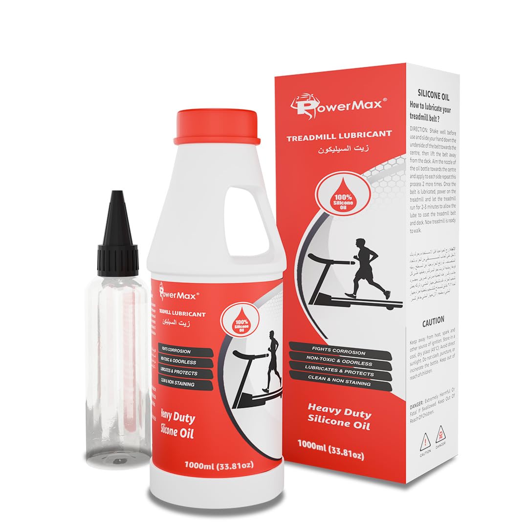 PowerMax Fitness® PMS-1000 Multi-Purpose 100% Pure Silicone Treadmill Lubricant, Full Belt Width Lubrication, No Odor & No Propellants, Nozzle Cap for Easy Application for All Treadmills