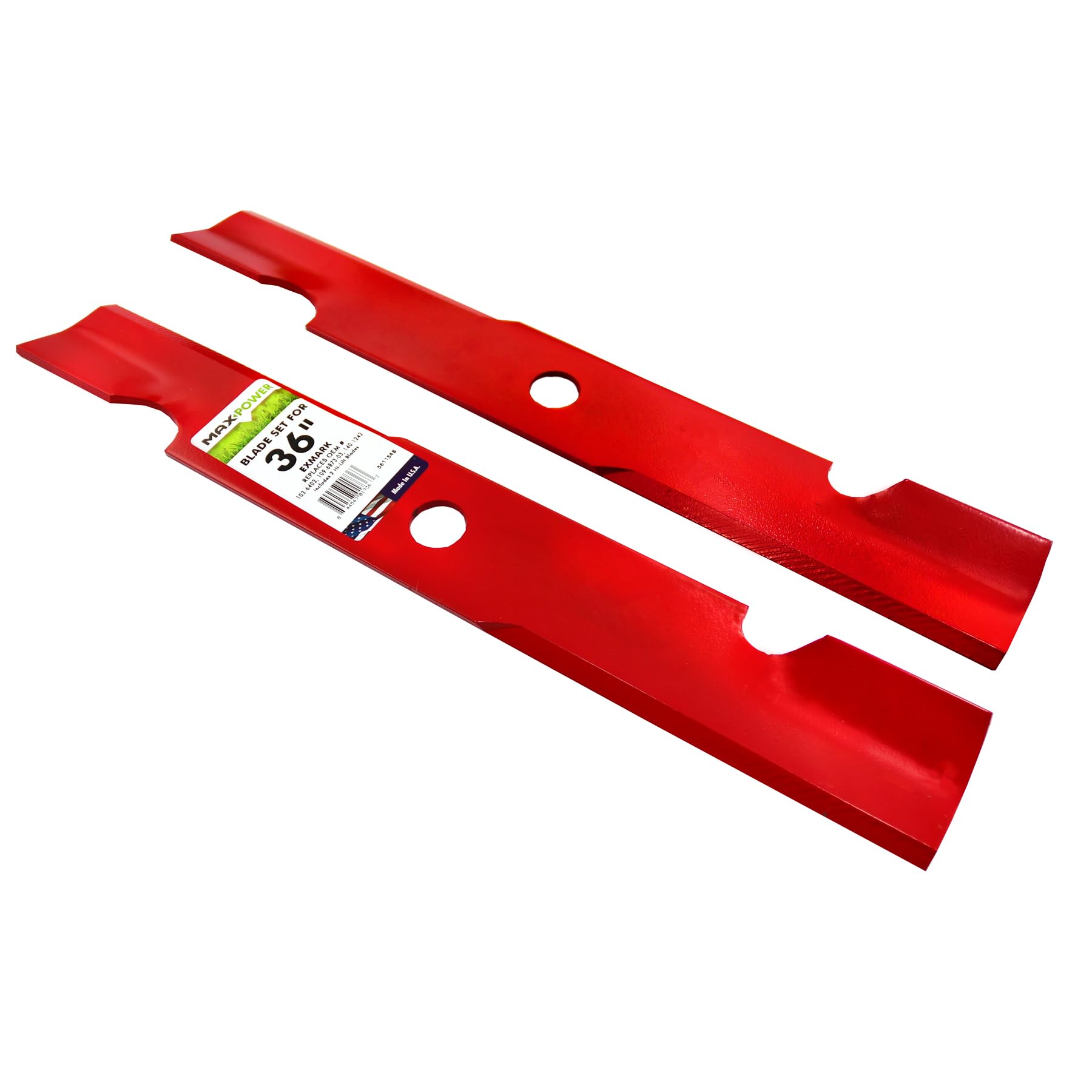 MAXPOWER 561154B - Juego de 2 Cuchillas de Alta elevación para cortacéspedes ExMark y Toro, sustituye a los números OEM 103-6402, 50-2306