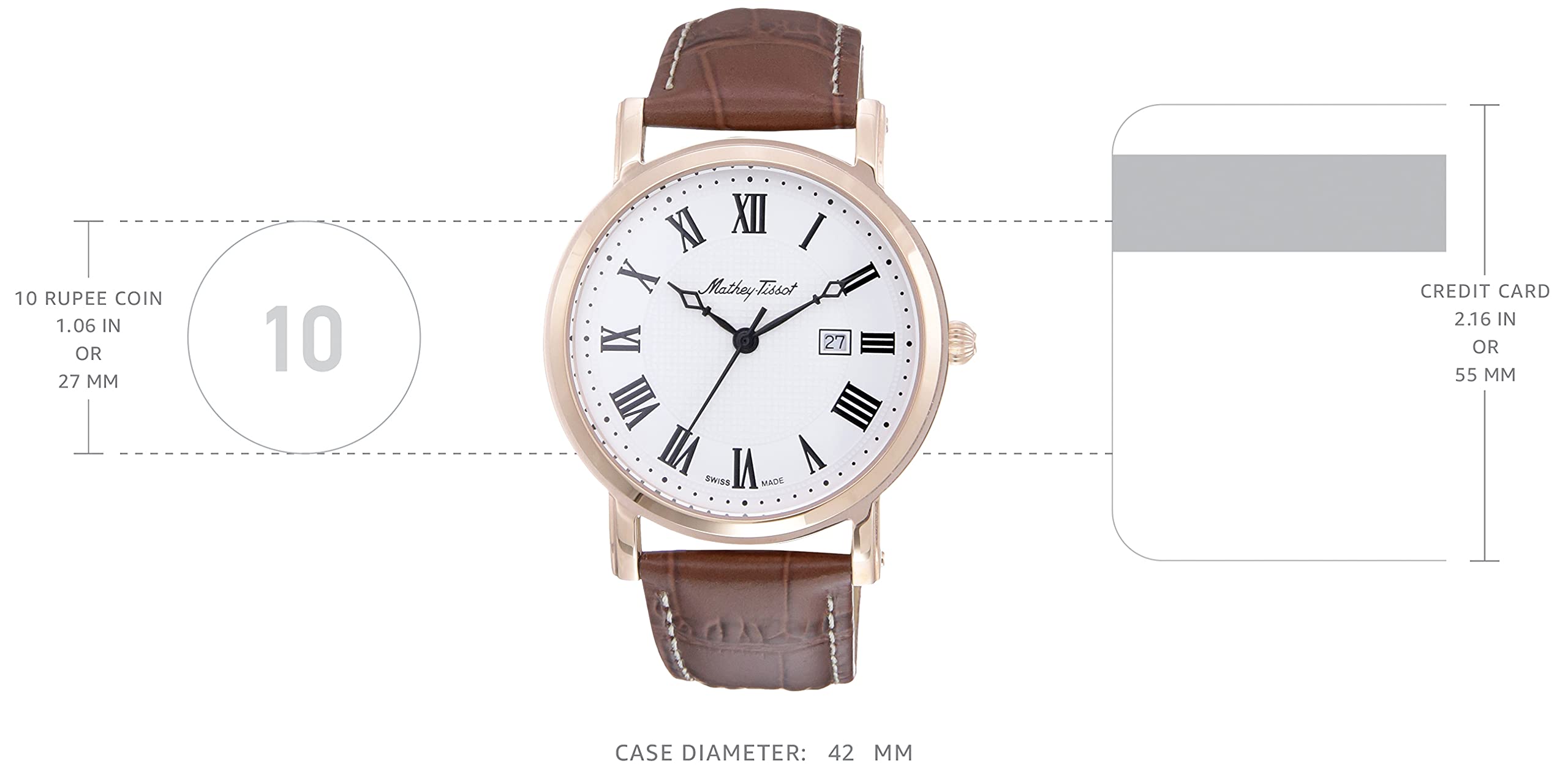 Mathey Tissotanalog White Dial Mens Watch Brown Classic - Main Image