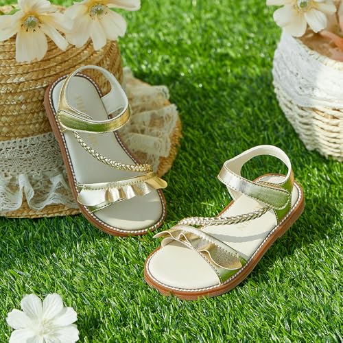 Image of PHIRAMIN Toddler Girl Sandals - Flower Girl Dress Shoes Open Toe Little Kid Flats