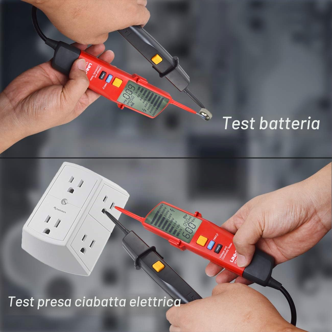 UNI-T UT18D Tester di Tensione e Continuità Impermeabile Tester Automatico della Tensione della Gamma con Prova RCD e Rotazione di Fase, Illuminazione Incorporata