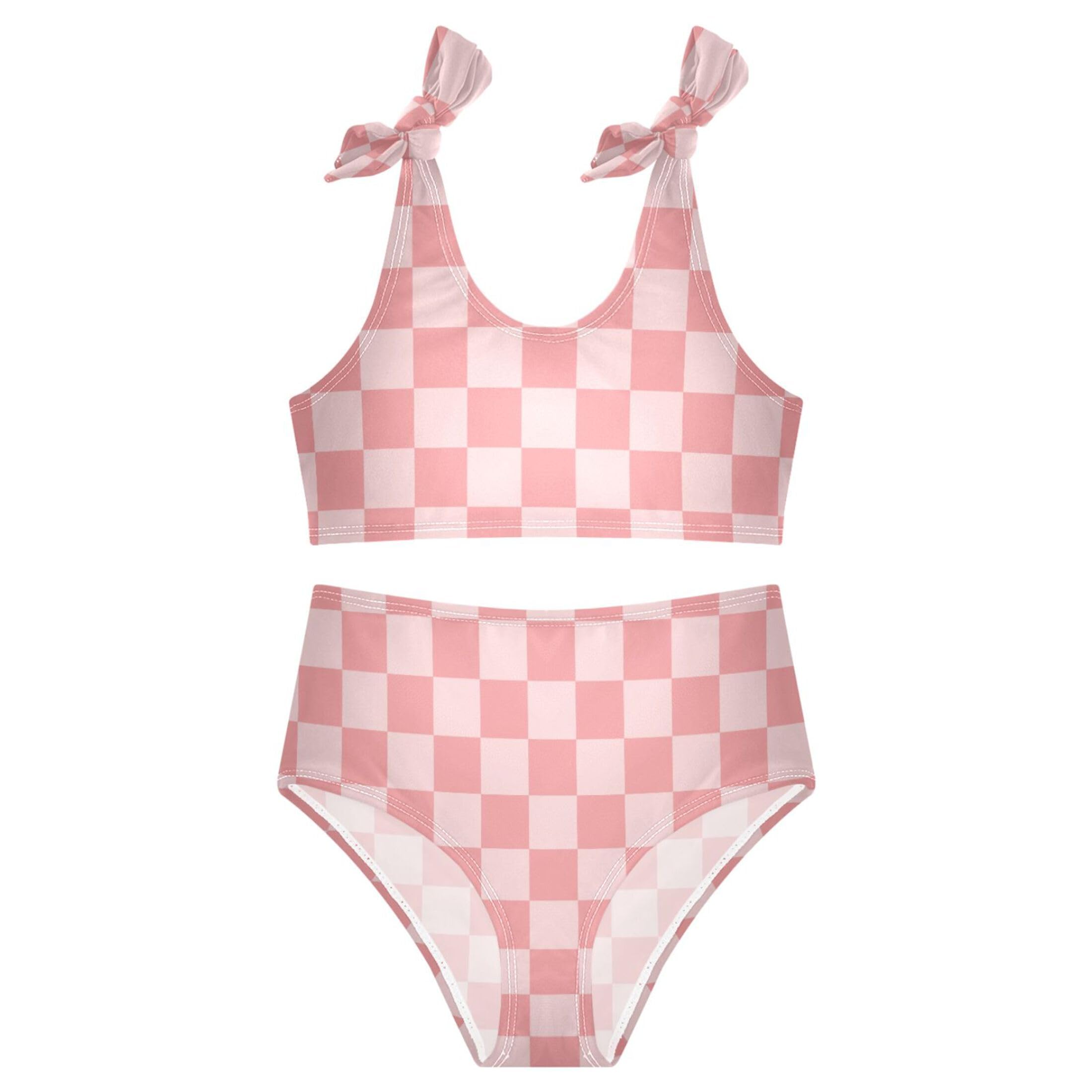 Girls Tankini Swimsuit Bathing Suit Two Piece Bikini Summer Beach Swimwear with Adjustable Strap 3-12 Years Solid Color