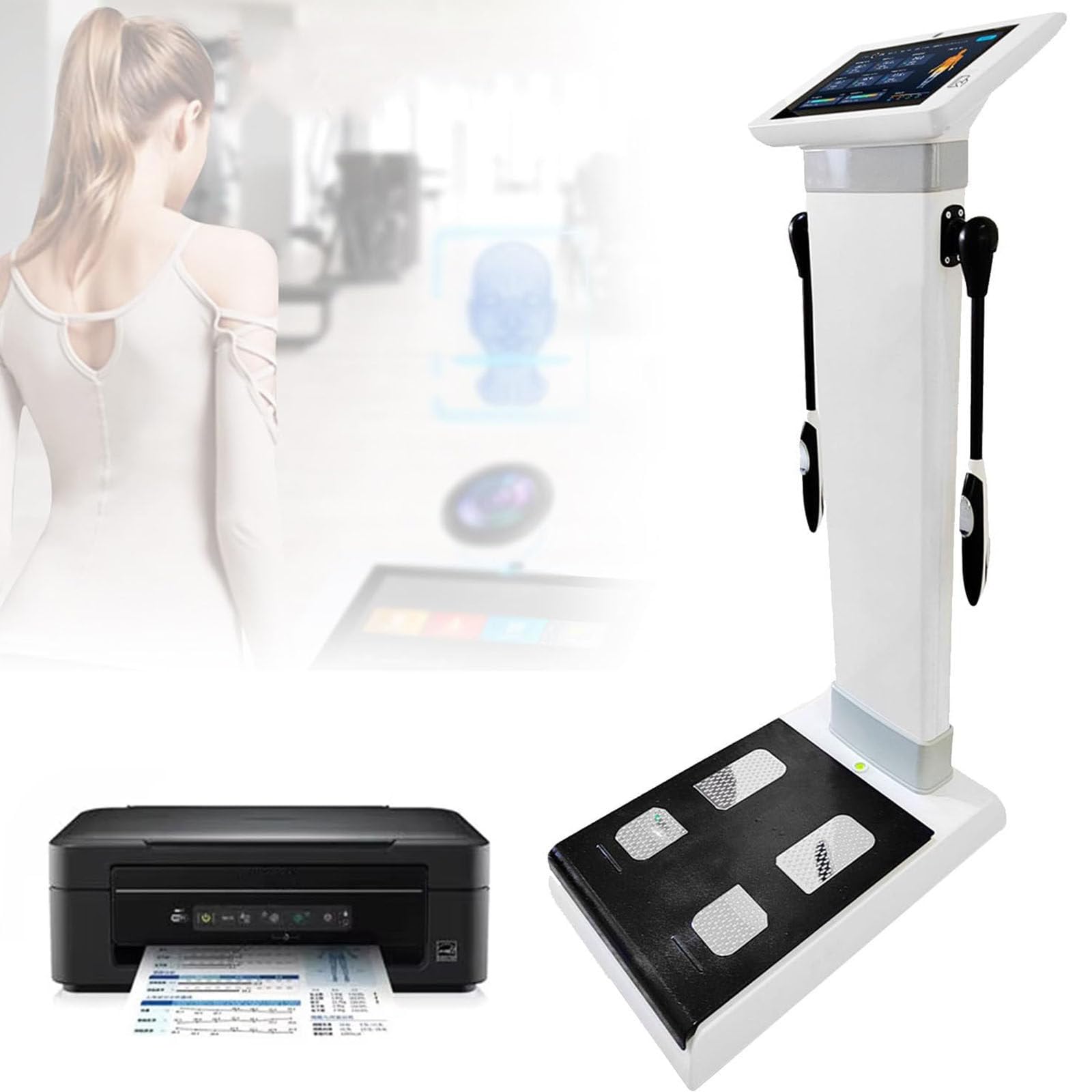 PixCy Báscula Médica de Bioimpedancia con Impresora medidor Grasa Corporal - Pantalla Táctil 10.1 Pulgadas, Analiza 40 Parámetros de Salud para Control de Peso y Seguimiento