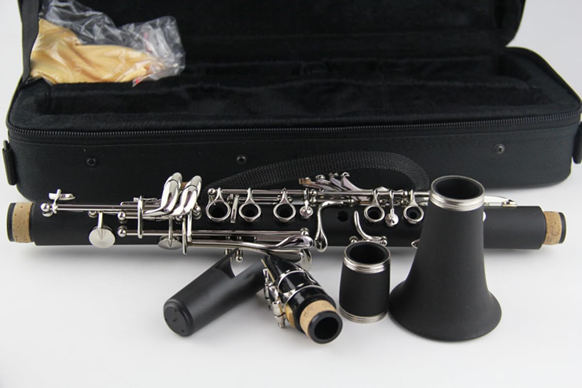 Profession Clarinet Eb Keys Bakelite Nickel Plated Wind instrument with Screwdriver Soft Cleaning Cloth Mouthpiece Reed and Cap case Suitable for professionals and beginners (Eb tone)