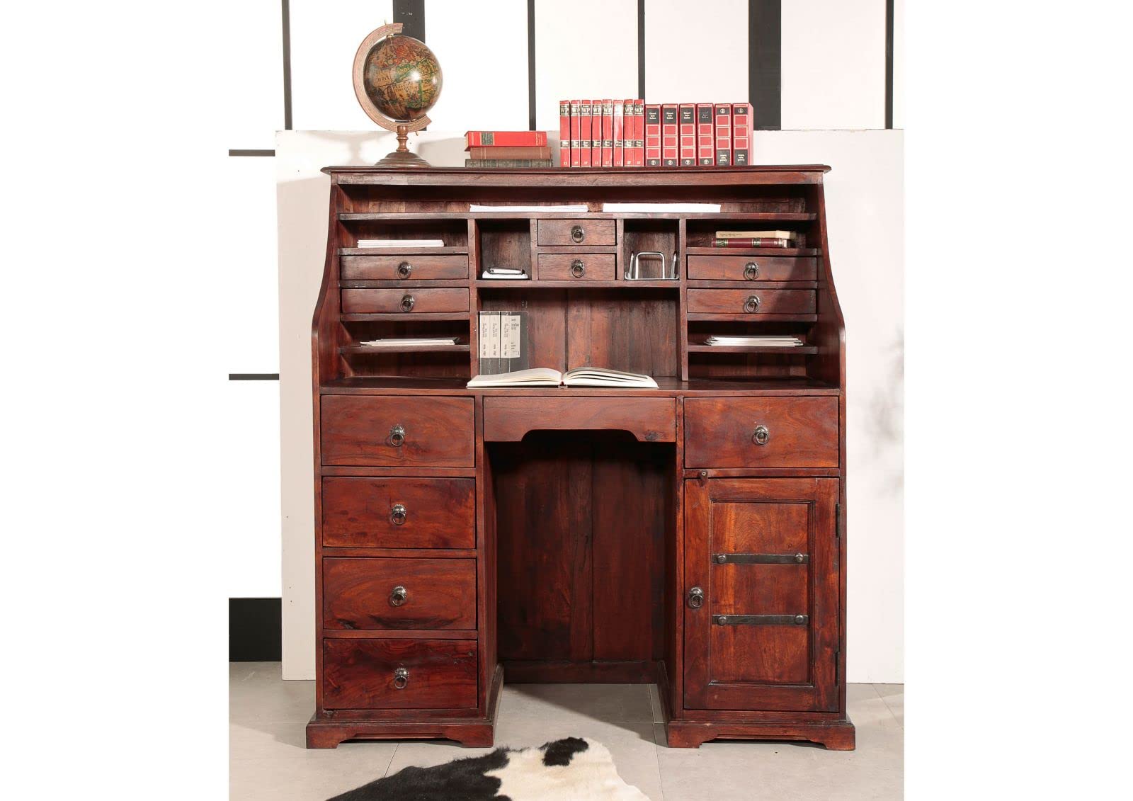 MASSIVMOEBEL24.DE | Oxford Sekretär Akazie, Farbe:Dunkelbraun lackiert, Größe:128x58x138 cm (BxTxH)
