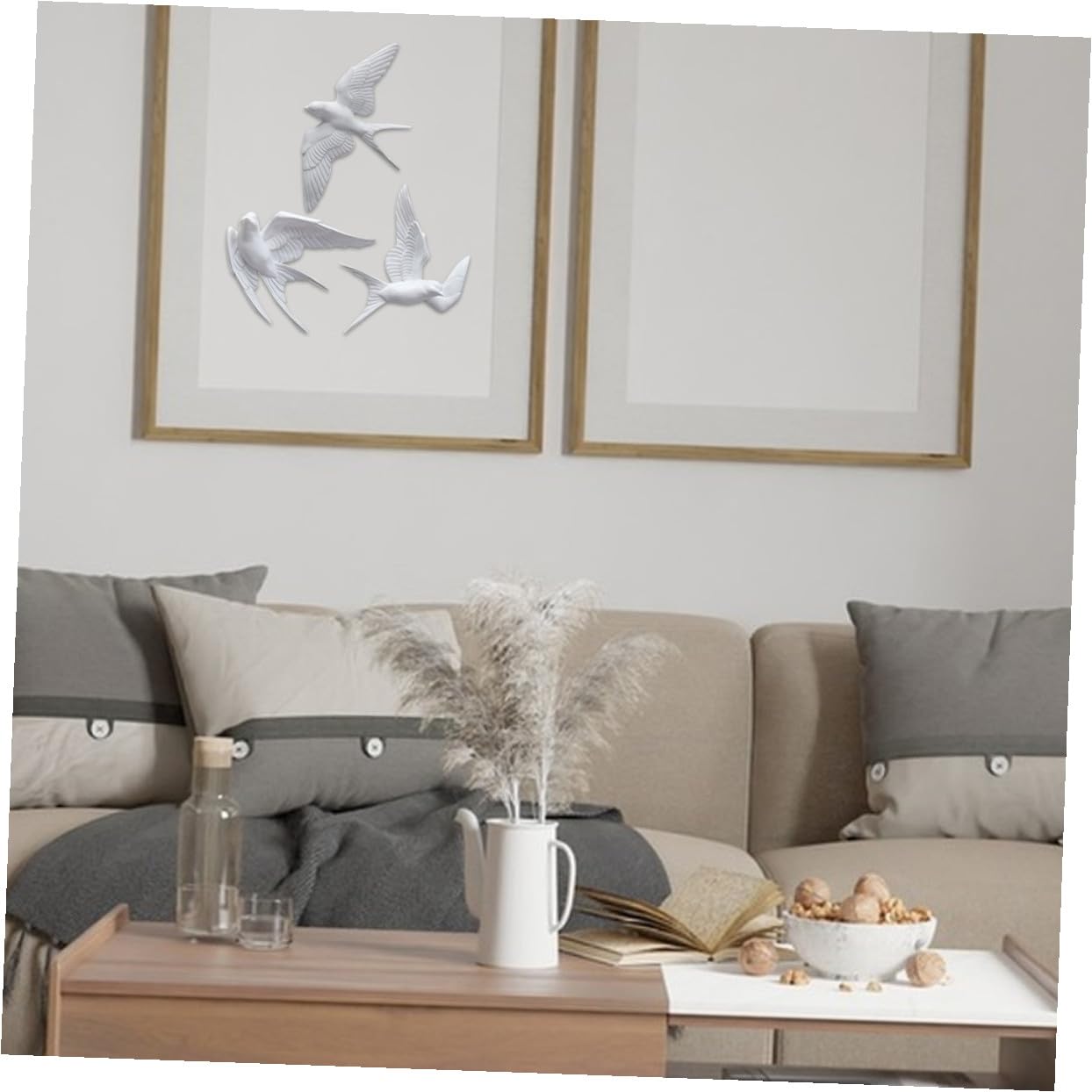 Decorazione da Parete Uccelli 3D 3 Pezzi in Resina Bianca