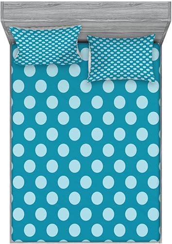 Miniatura 40 de Ambesonne Juego de sábanas bajeras y fundas de almohada de los años 90, patrón geométrico en estilo retro, formas redondas de triángulo de media