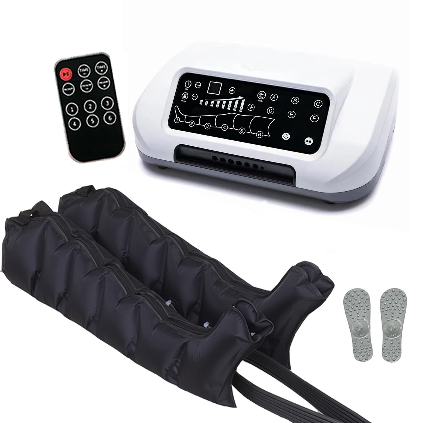 Botas Presoterapia Piernas, Maquina Presoterapia para Casa con 6 Cavidades, 6 Modos Combinados & Presión 30-250 mmHg Inteligente, Temporizador 0-30 Min & Escape Auto