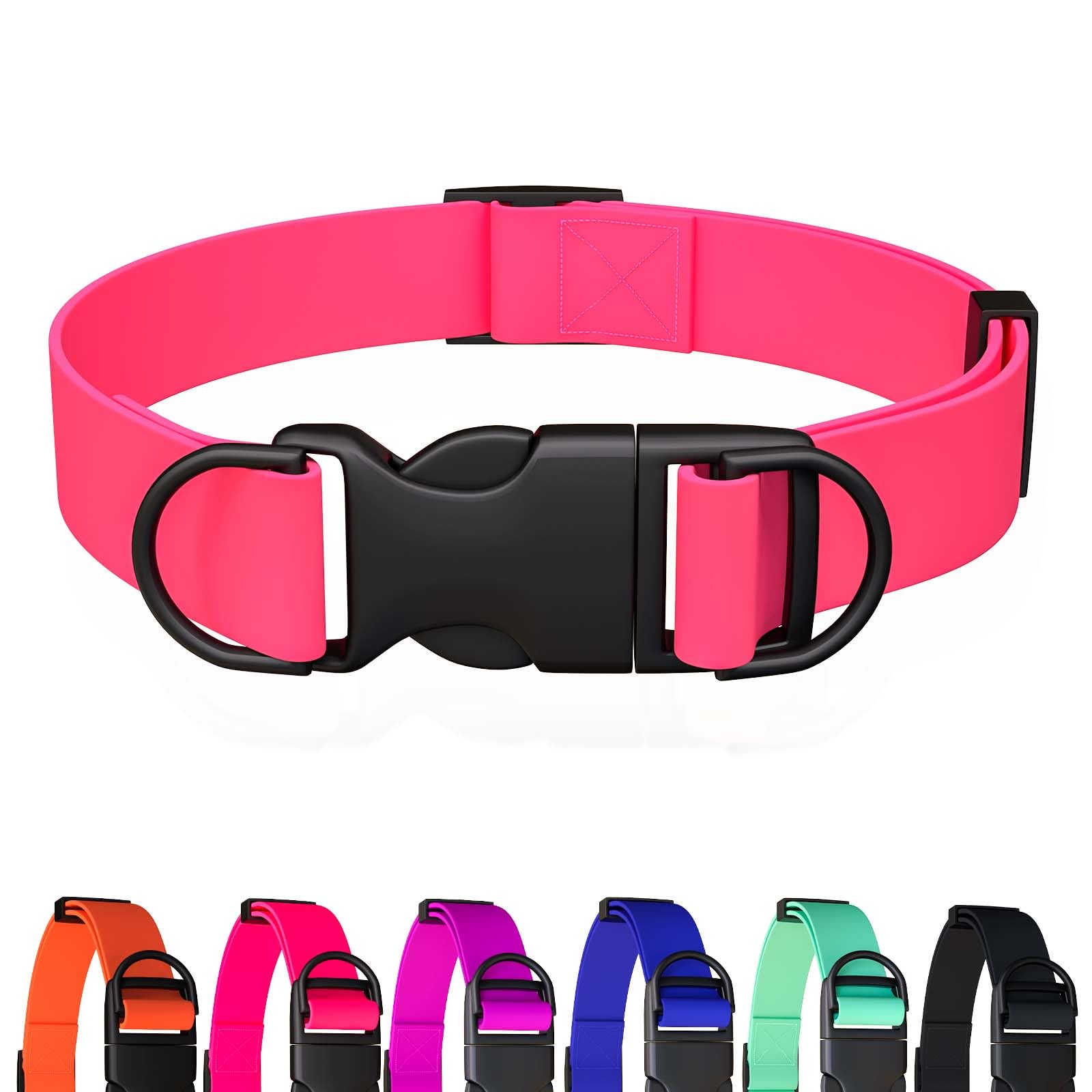 Waterproof Dog Collar, Odor-Proof and Easy to Clean Rubber Dog Collars No Pull Fits Small Medium Large Dogs Training (Pink, Large (15.35”-24.8”))