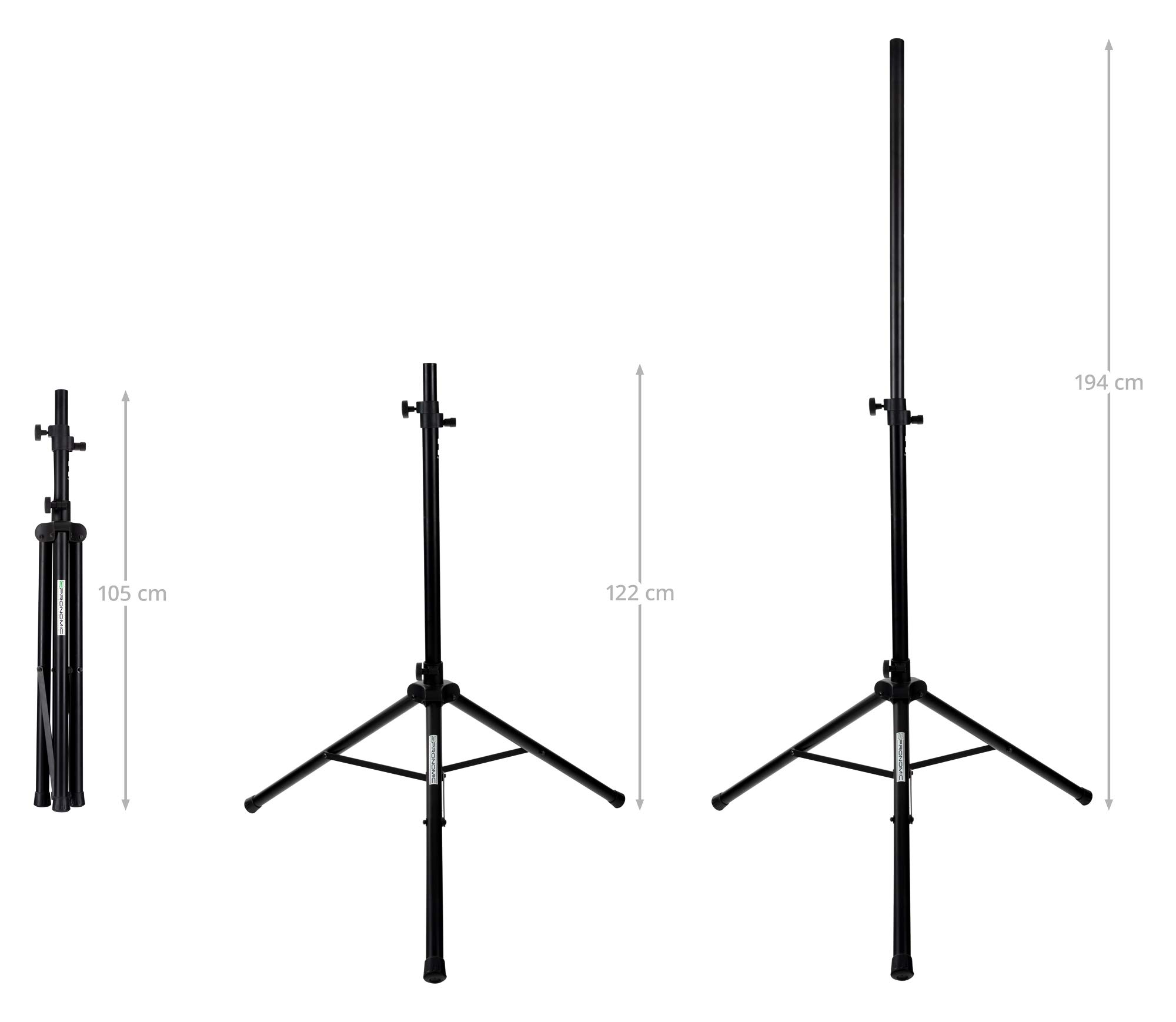Pronomic SPS-2A Supporti per Casse in Alluminio con Spina di Bloccaggio Set | Struttura stabile a treppiede extra larga, Rinforzi aggiuntivi, Gambe lunghe 68 cm per una base stabile, Peso: 3, 5 cm