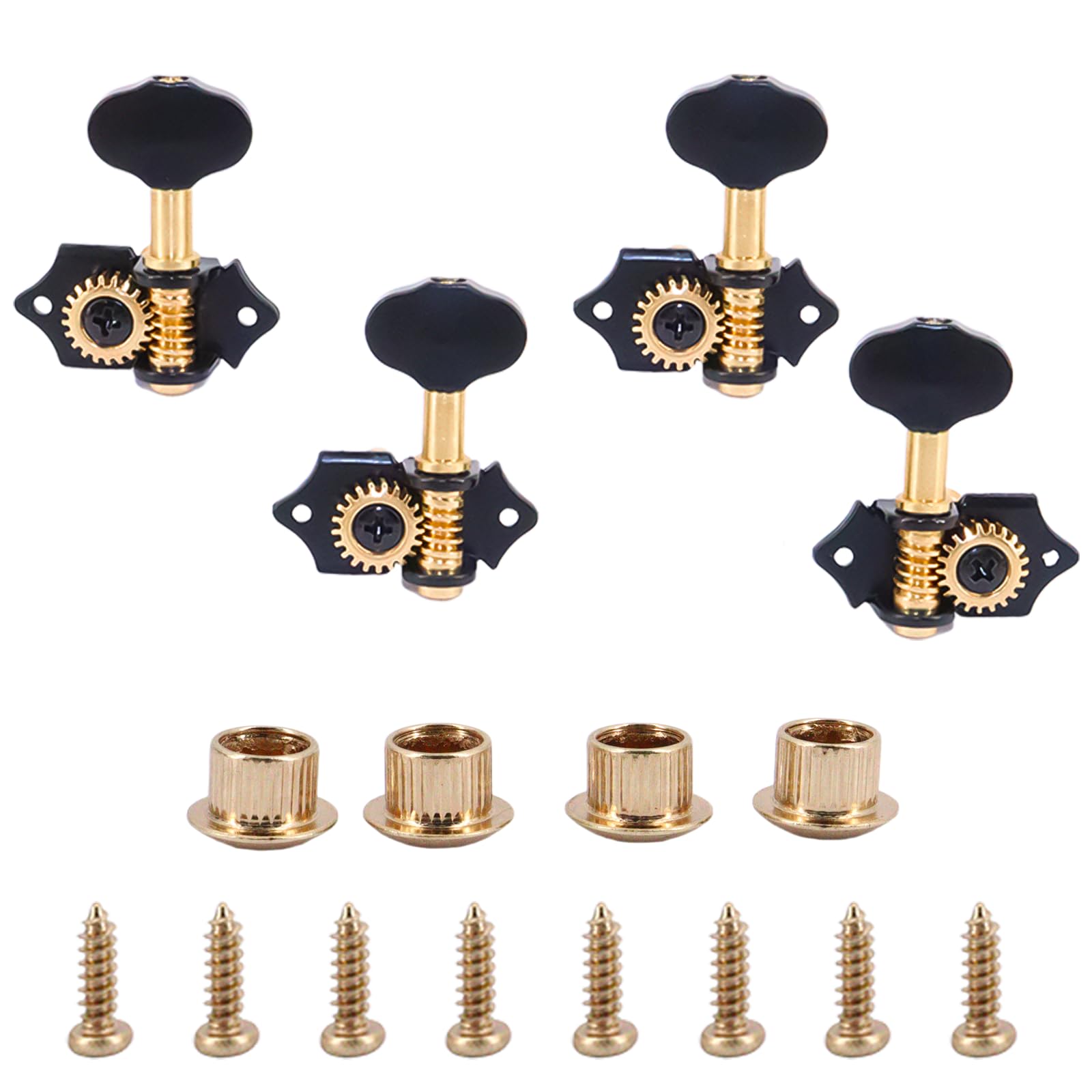 2R2L Black-Plated Tuning Peg Machine Head Tuners For 4 String Ukulele Guitar Bass-Gear Ratio 1:19 Bass Tuning Key Pegs Machine Head Replacement (GC501B)