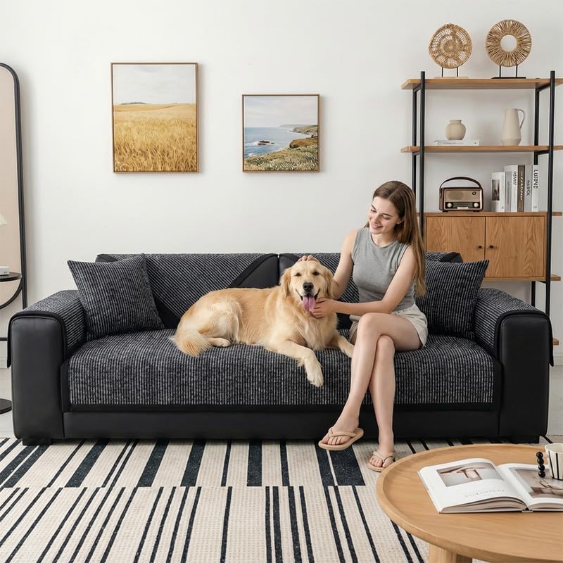 Yahbrra Sofa Überzug Weiche Chenille: für 1 2 3 4 Sitzer L Form Sofaüberwurf Ecksofa Couch Überzug Neue Universelle Sofabezug Anti Rutsch Hund Katze Sofa Cover (Dunkelgrau,90 * 210cm)
