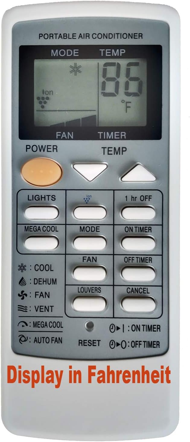 Replacement for Sharp Portable Air Conditioner Remote Control CRMC-A663JBEZ CV-P09FL CV-P09FX CV-P09LX CV-P10MX CV-P12LX XV-4181 CVP12PX CVPD13PX CV2P10SC CV2P10SC CV2P10SX (Display in Fahrenheit)