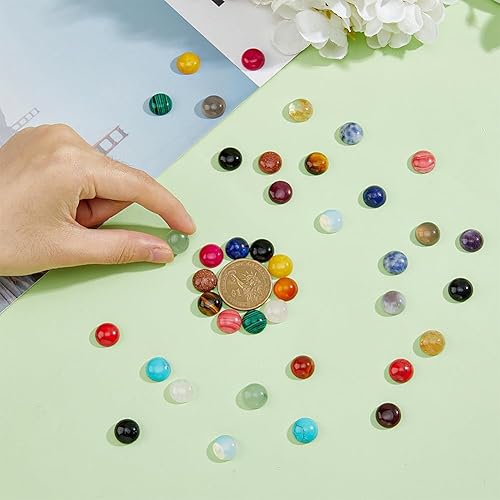 Miniatura 4 de SUPERFINDINGS 40 piedras preciosas de cabujón natural de 20 estilos de 0.472 pulgadas de cúpula media redonda con parte trasera plana para collares,