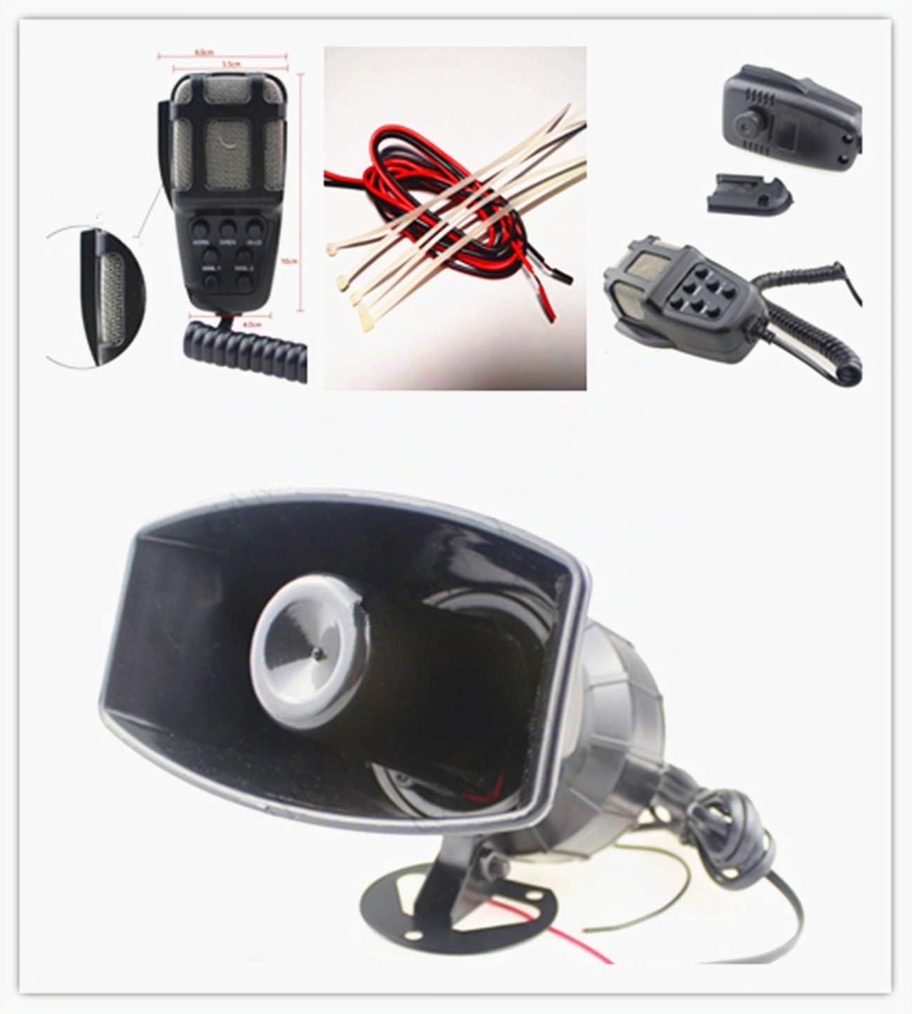 Car Horn Alarma de sirena de bocina de coche 7 tonos 100W con micrófono Sistema de altavoces de PA Amplificador de sonido de emergencia Sonidos de sirena de coche para any 12V camión barco etc