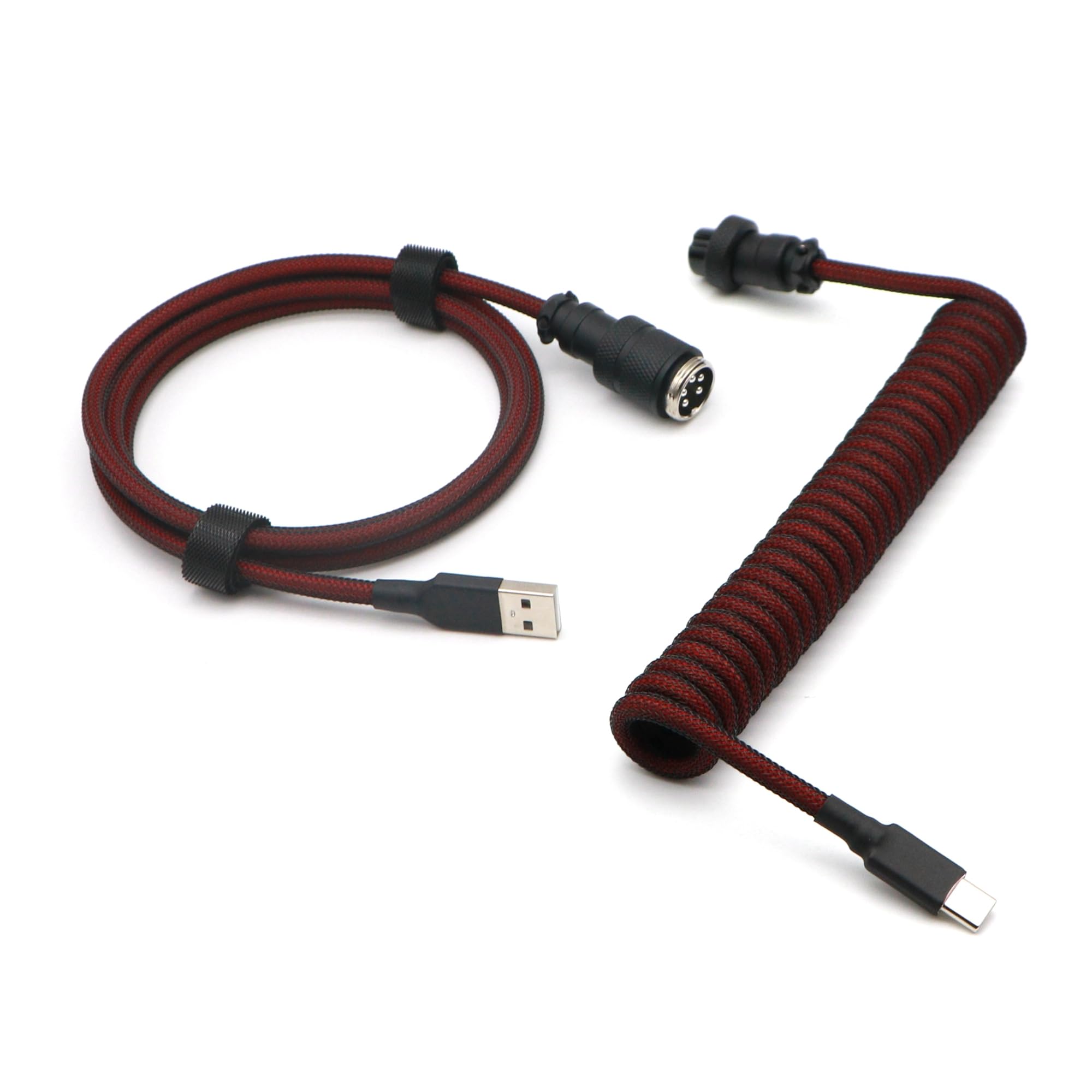 Cavo a spirale per tastiera meccanica a doppia manica con 5 pin GX16 Aviator, 1,2 m, USB A a USB tipo C (rosso scuro)
