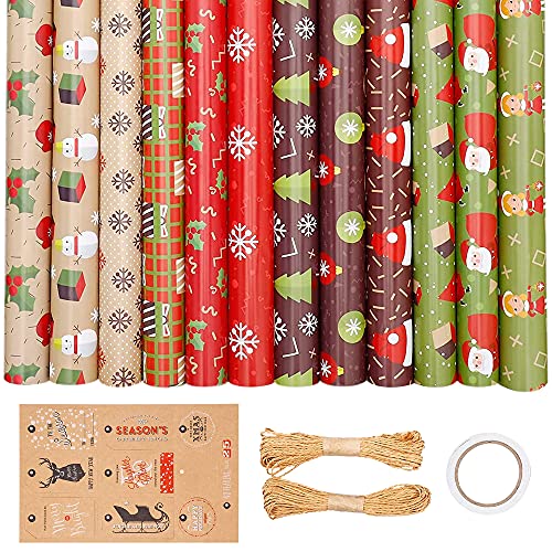 12 Papel de Regalo Kraft para Cumpleaños,Papel Regalo Kraft Vintage Cover
