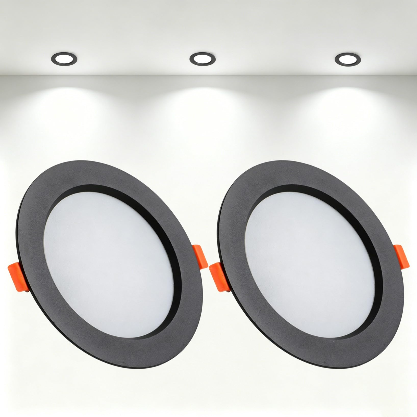 VOGHMOLD 21W Ultra Slim LED Downlight Recessed Ceiling Light 6 inch, 6000K Spot Lights Black Aluminum Trim, Cut Φ160-170mm, AC110-240V Panel Lighting for Office Hallway Closet, 2 Pack