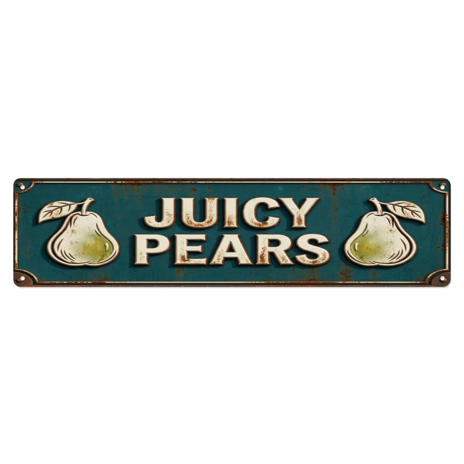 Metal Tin Sign JUICY PEARS Vintage Orchard Rustic Farmhouse