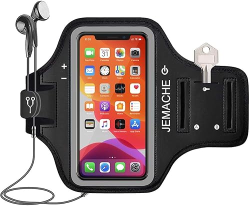 Brazalete para iPhone 17 16 Pro, JEMACHE Gym Workouts Running Arm Band para iPhone 17/16/15/14/13/12 Pro (negro)