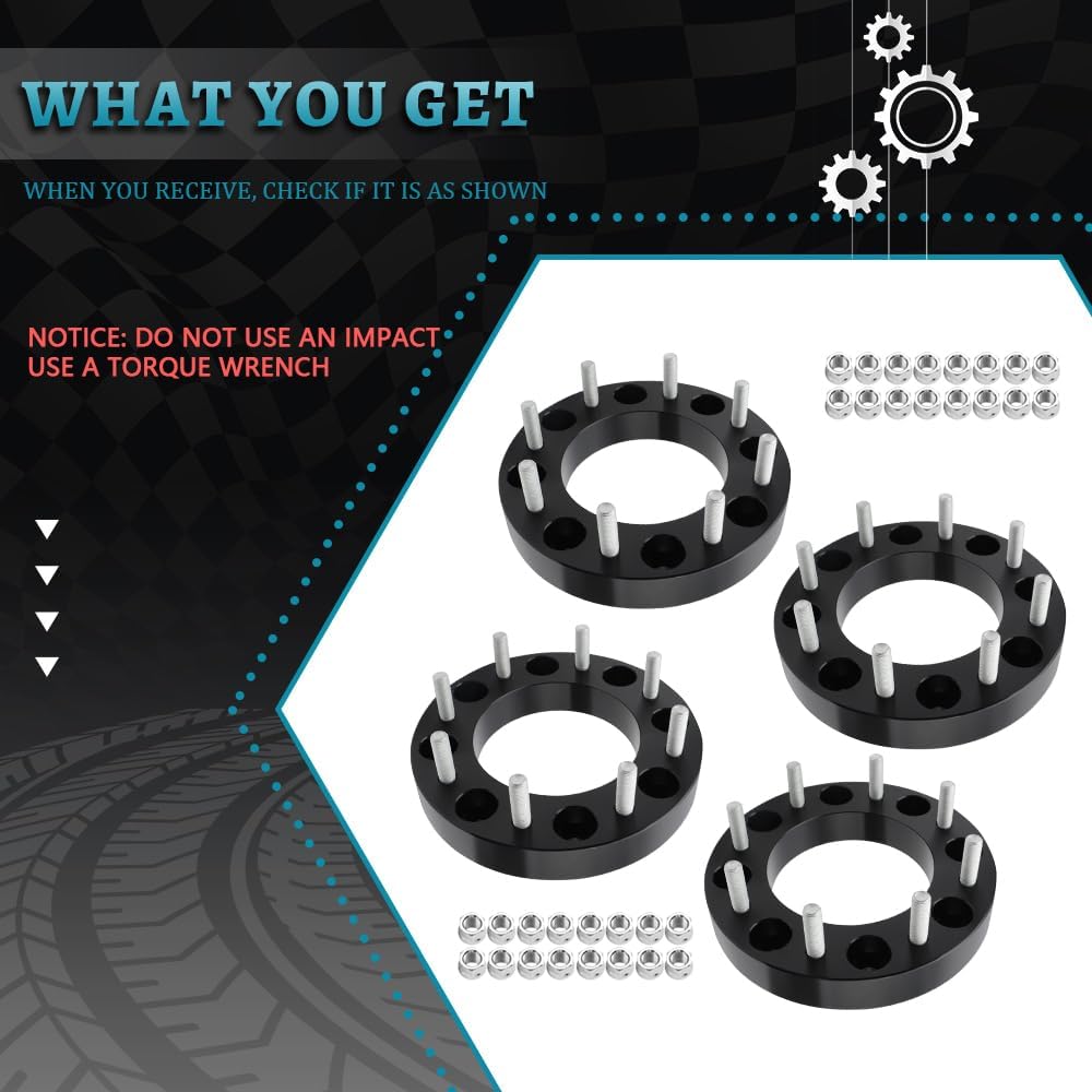 IRONTEK 8x200mm Wheel Spacers Compatible for Ford F350 2005-2025 Super Duty DRW, for Ram 3500 2019-2025 DRW, 8x6.5 Wheel Spacer 1.5 inch Thread Pitch M14x1.5 Hub Bore 142mm 4PCS