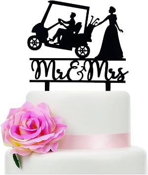 Mr and Mrs Wedding Cake Topper - Funny Golf Theme Anniversary/Bridal Shower Cake Decortions, Funny Wedding Cake Topper Golf Cart