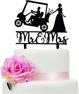 Mr and Mrs Wedding Cake Topper - Funny Golf Theme Anniversary/Bridal Shower Cake Decortions, Funny Wedding Cake Topper (Golf Cart)